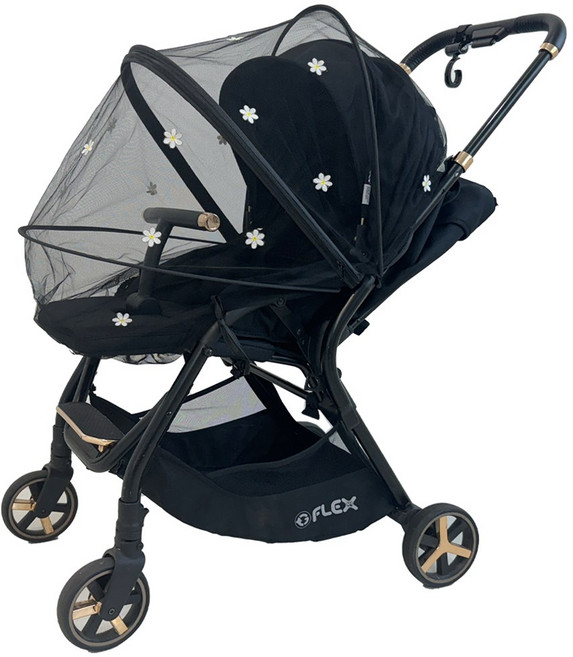 어프리비 유모차 모기장 커버 방충망 햇빛가리개, 데이지블랙, 1개