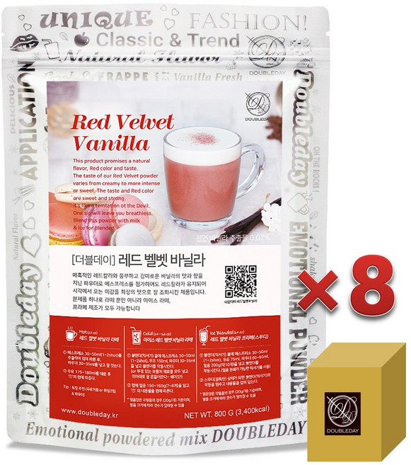[더블데이] 레드 벨벳 바닐라 파우더 800G 8개 / 바닐라 라떼 프라페 료 베이스 믹스, 1박스, 8개입
