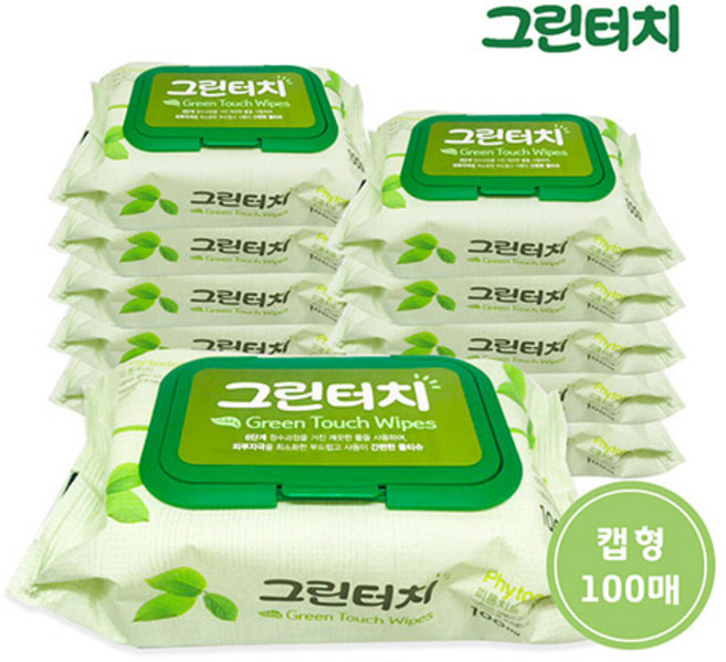 샤인 그린터치 유아물티슈 캡형, 100개입, 10개