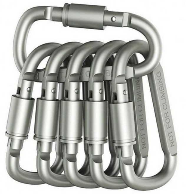 트렌디포 8cm D형 메탈 잠금 카라비너 고강도 다목적 캠핑비너, 그레이 10개, 1개