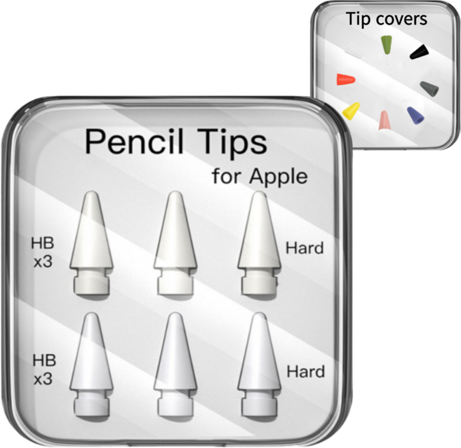 온더어스 애플펜슬 펜촉 1/2세대 USB-C타입 호환 2B HB 총 6개입 실리콘보호 커버, 1세트, 하드