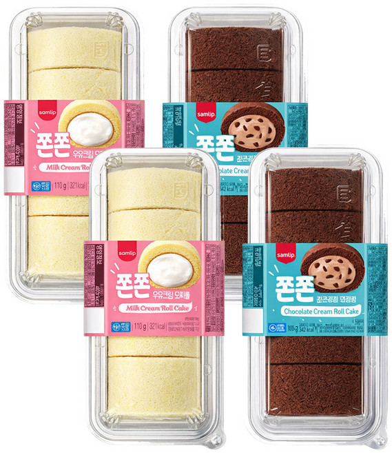 삼립 쫀쫀 크림 모찌롤 110g 우유2개+초코2개, 1세트, 440g