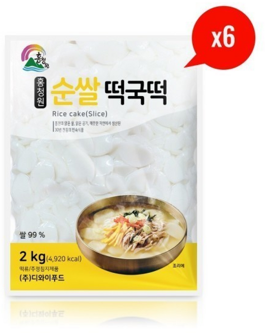 홍청원 순쌀 떡국떡 (박스), 6개, 2kg