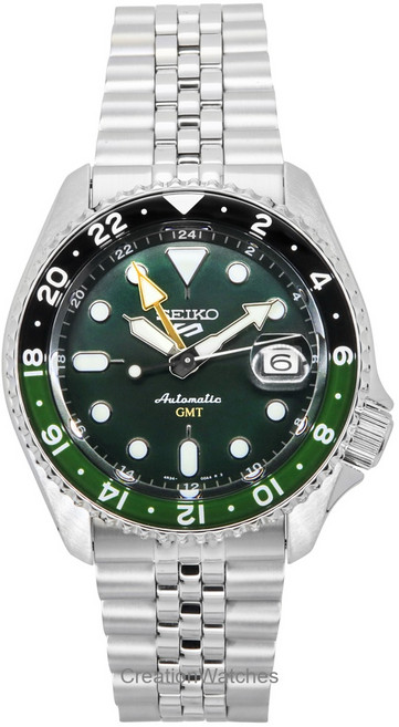 세이코 5 스포츠 SKX GMT 스테인리스 스틸 그린 다이얼 자동 SSK035K1 100M 남성용 시계