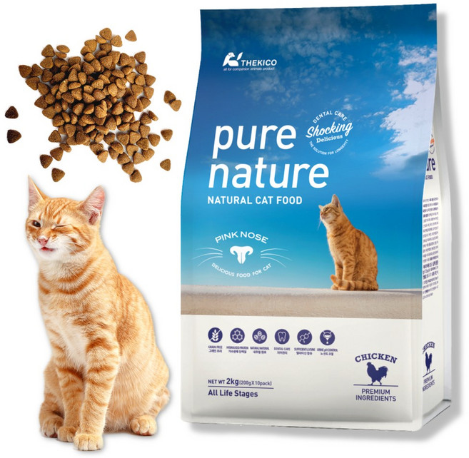퓨어네이쳐 캣 프리미엄 고양이 사료 가수분해 저알러지 치석제거 구강 비만묘 다이어트, 2kg, 1개, 가수분해닭, 사료샘플 200g, 퓨어네이쳐 캣 치킨