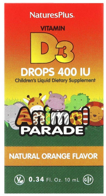 Nature's Plus 動物遊行 純素維生素D3滴劑10mL 兒童400IU (半年) 成人800IU(3個月), 1瓶