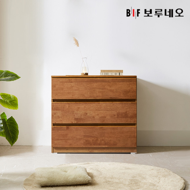 앳홈 테드 브라우니 원목 800 3단 서랍장 (깊이400), 월넛