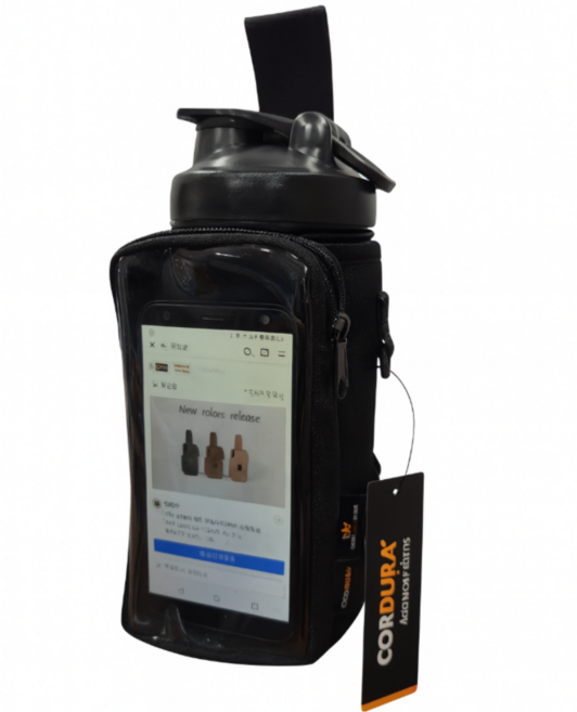 헬킹콩 투명 마그네틱 보틀 파우치 자석 물병 가방 핸드폰 터치, [투명 본체+스트랩]_ 블랙, 1개, X