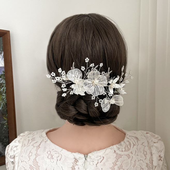 엘블랑꼬 실버라이닝_대 헤어코사지 셀프웨딩 헤어악세서리 헤어핀 머리핀 결혼 피로연 브라이덜샤워 머리장식