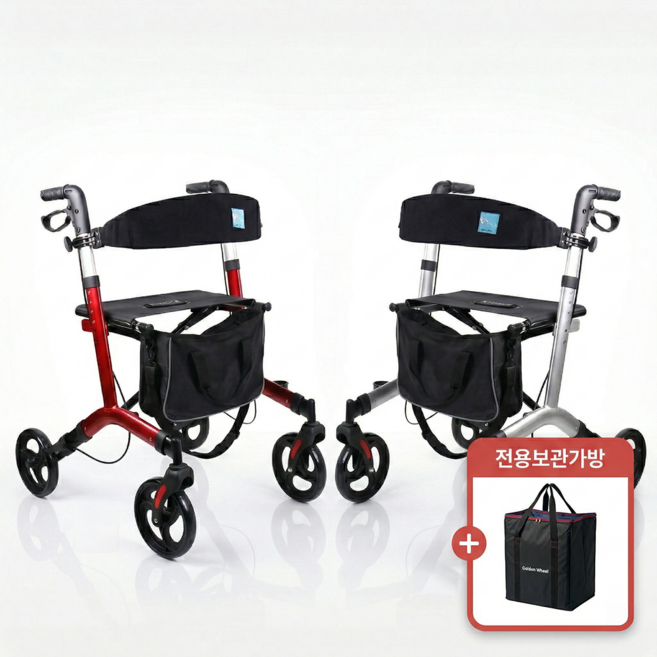 노인 보행보조기 올인원 롤레이터 할머니 유모차/ RED, 1개