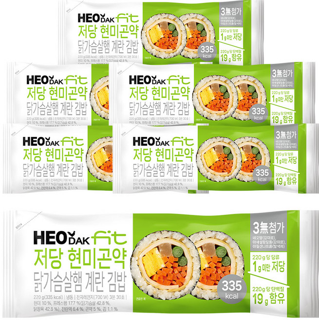 허닭FIT 저당 현미곤약 닭가슴살햄 계란 김밥, 6개, 220g