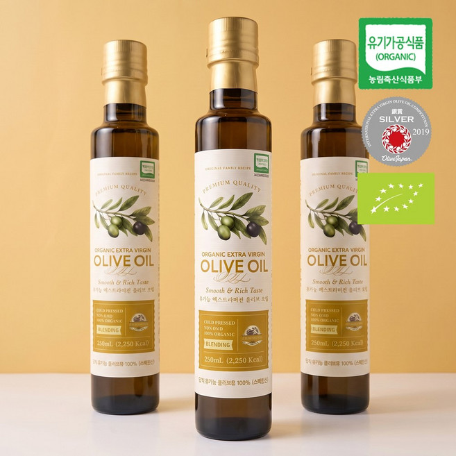 올리오리아 최고급 엑스트라버진 올리브오일, 3개, 250ml