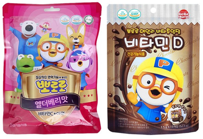 뽀로로 비타민C+아연 엘더베리맛 50정 + 뽀로로 데일리 비타츄잉정 비타민D 초코맛 15정, 1세트, 45정