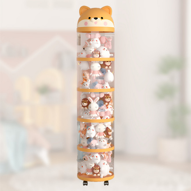 두리치 강아지 인형 정리함 시바견 투명 원통 높이조절 가능 이동식 장난감 보관함, 1개