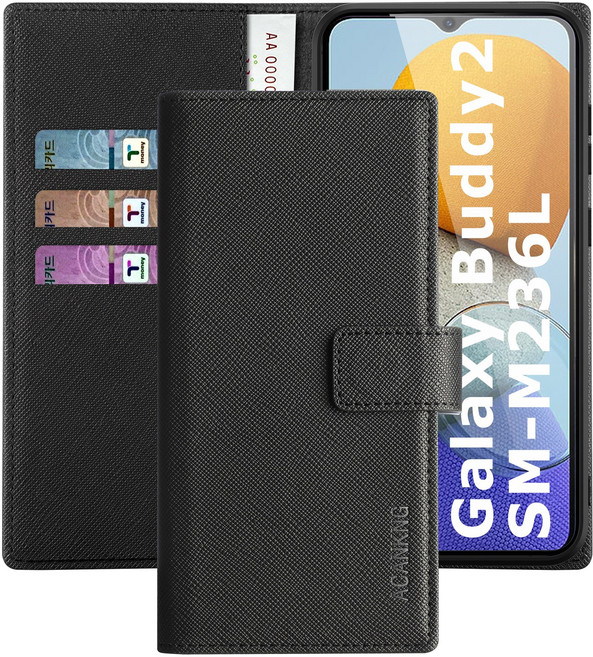 아칸크 지갑형 가죽 카드수납 다이어리 휴대폰리 케이스+지문인식 보호필름 풀세트