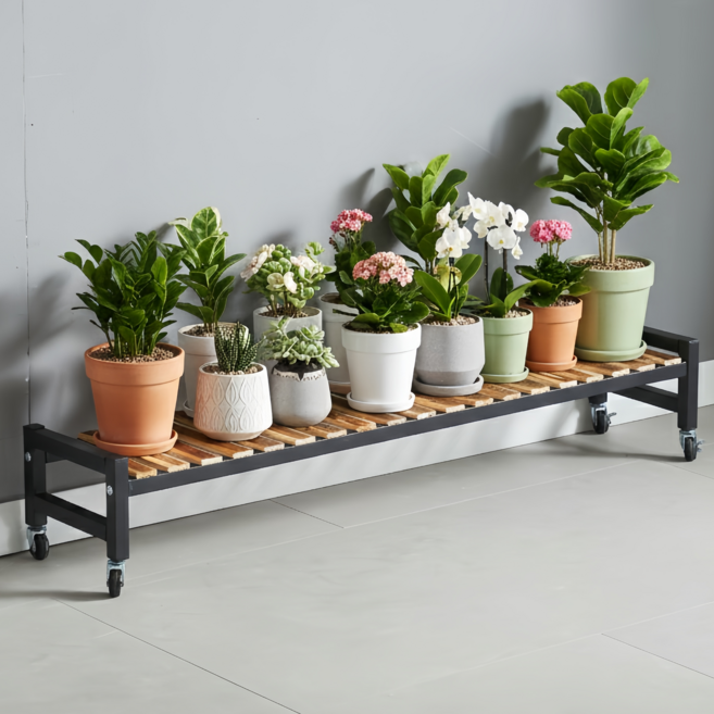 디원리빙 이동식 프리미엄 철제프레임 계단식 화분 정리 선반대, 블랙 120cm, 1단