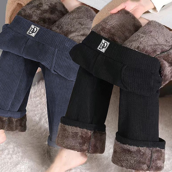 1+1 2장묶음 기모 코듀로이 바지 따뜻한 겨울바지 스판밴딩 와이드 캐주얼 레터링 팬츠 빅사이즈