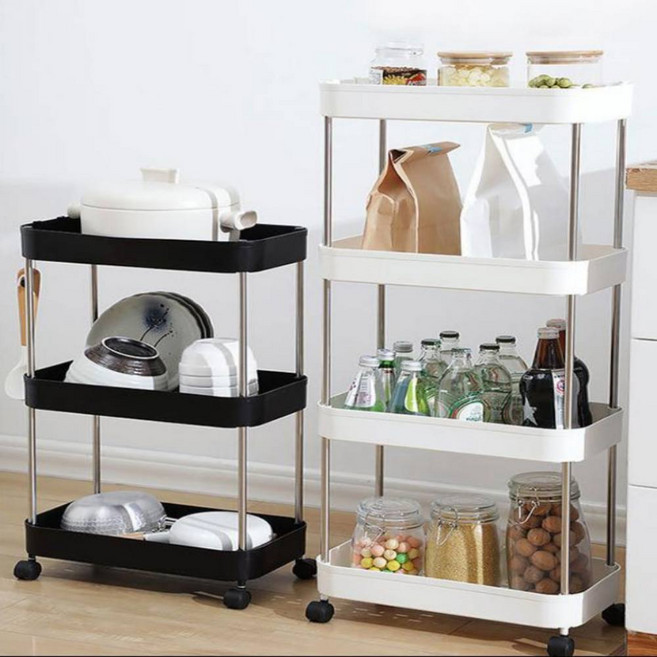 엄군마켓 틈새선반 이동식 수납장 바퀴형 카트, 3단, 화이트, 3단