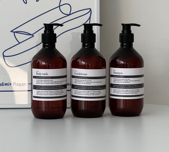 욕실디스펜서 샴푸공병 샴푸병 용기 샴푸용기 공병 500ml, 갈색500ml_트리트먼트(린스)라벨, 1개