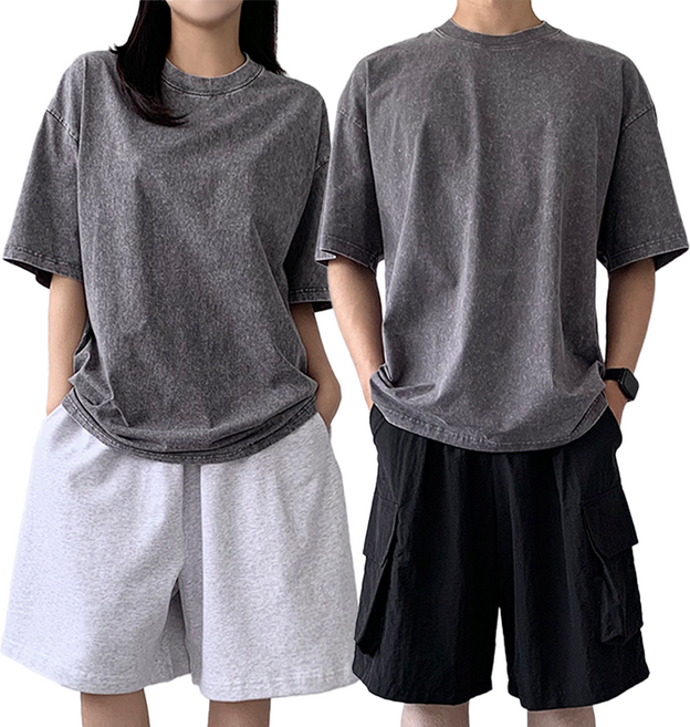 하바우 남여공용 고중량 피그먼트 나염 오버핏 빅사이즈 면 반팔티 1P