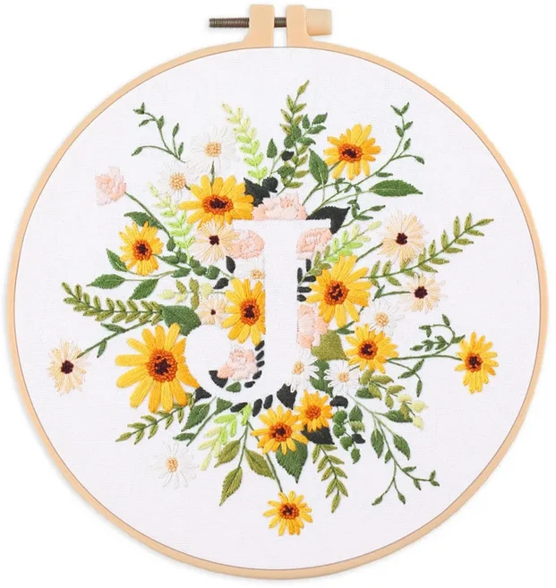 펀치 니들 키트 초보자를 위한 DIY 원사 스타터 자수 세트 프린트 패턴과 홈 데코용 후프 20x20cm(1)