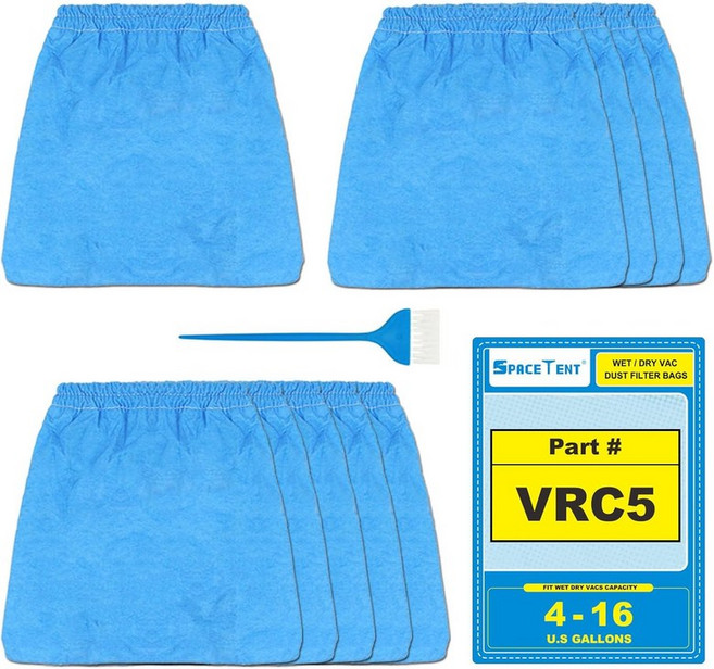 SpaceTent 5팩 VRC5 진공 필터 백 Vacmaster 4 5 12 16갤런 습식건조 청소기 고효율 먼지 Part# VRC51용, 10 Pack