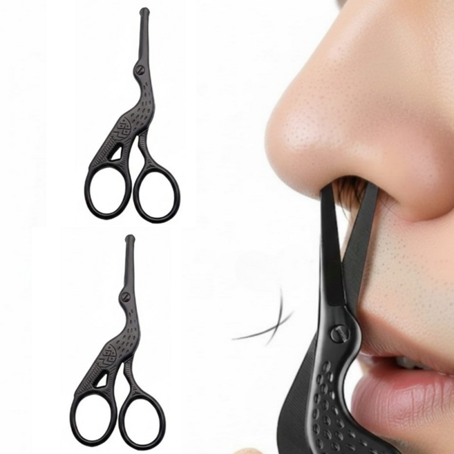 이지앤코 둥근날 스텐 안전한 코털가위, 1세트, 블랙+블랙