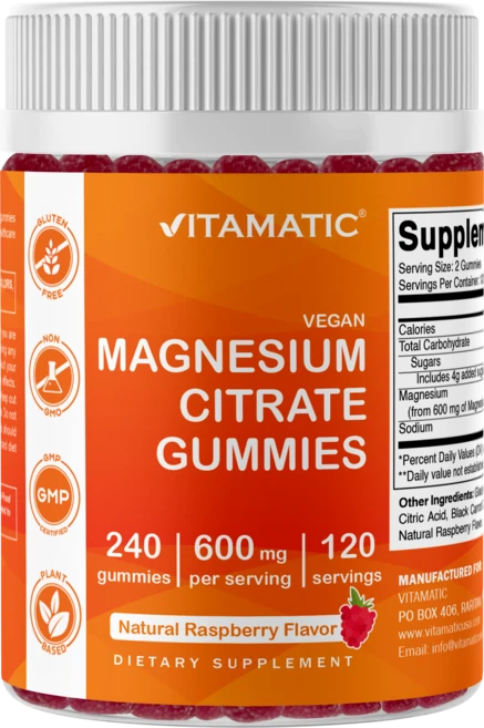 비타매틱 마그네슘 시트레이트 구미 1회 섭취당 600 mg - 비건 구미 240정, 1개, 240회분 - 쿠팡