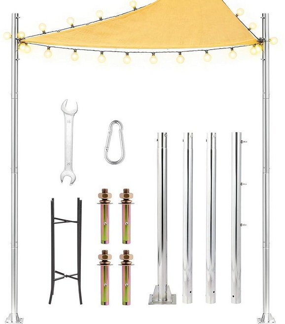 Shade Sail Poles Heavy-Duty Stainless Steel Sun Shade Poles 12 Ft Premium Height-Adjustable Pole, 화이트 1x12피트 폴