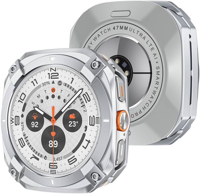 갤럭시 워치 7 Ultra 호환 아연 합금 풀커버 케이스 메탈 범퍼 스마트워치 케이스 360도 방충돌 내진 전방위 보호, 47MM, 실버 화이트 오일