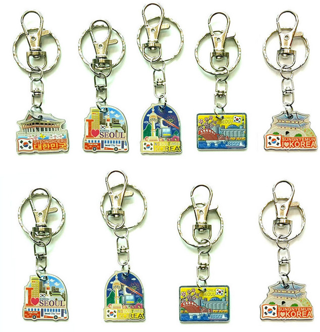 한국 유명관광지 아크릴 열쇠고리(9개묶음) 전통기념품 공예품 외국인선물 외국인 기념품샵 홈스테이 유학생 교환학생 외국친구들선물 Korean souvenir or gift, 1세트