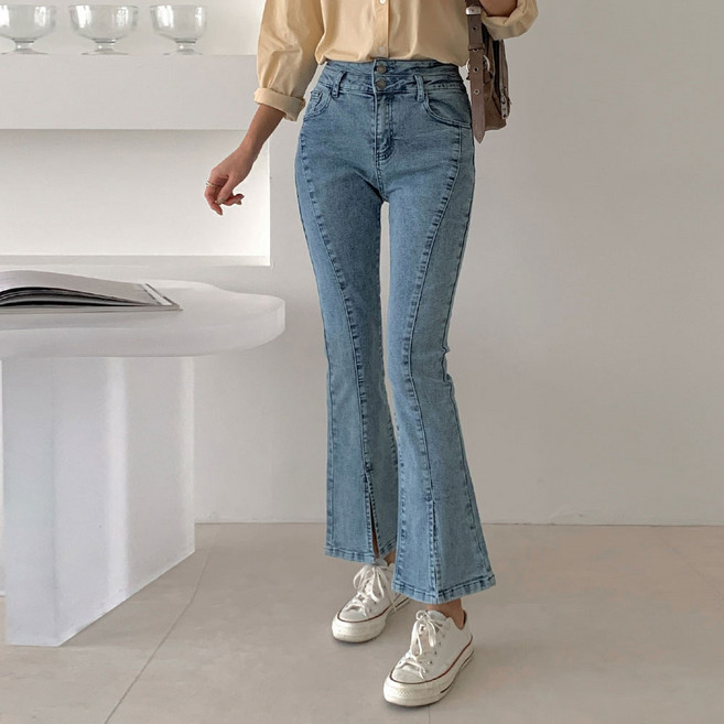 루나진 여성용 워싱 하이웨스트 부츠컷 청바지 스판 3컬러