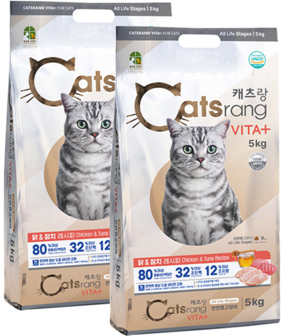 캐츠랑 전연령 고양이 올라이프 건식사료, 닭+참치, 5kg, 2개