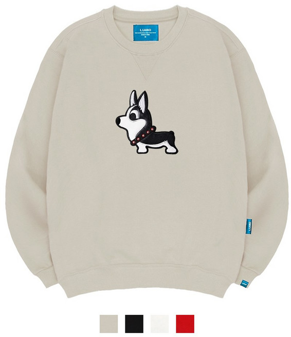 엘라모 기모M 블랙코기 맨투맨 남녀공용 빅사이즈 S~4XL