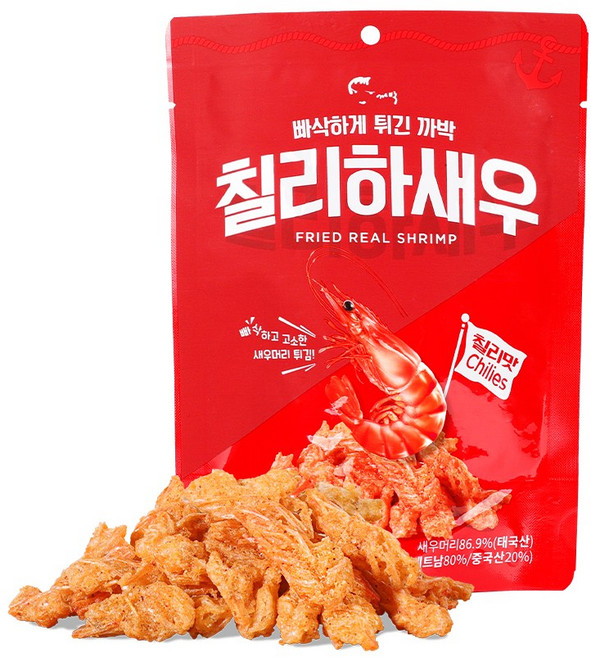 까박 새우머리튀김 칠리하새우 30g 생새우 머리 과자 칠리맛, 10개