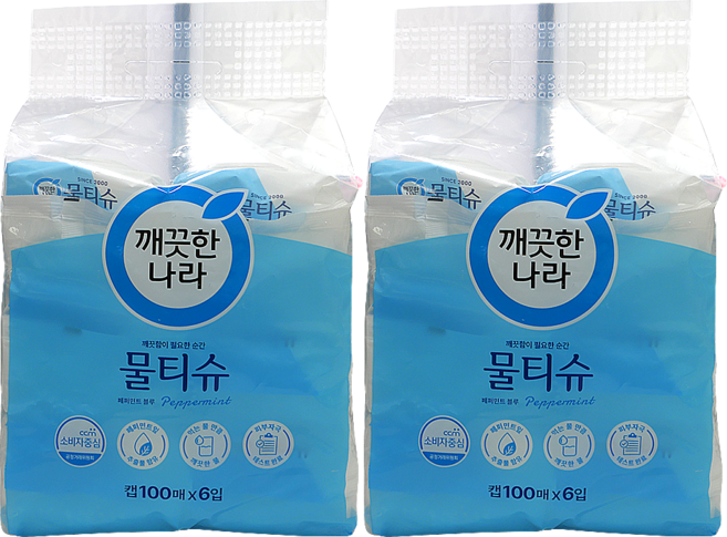 깨끗한나라 페퍼민트 물티슈 캡형, 100개입, 12개