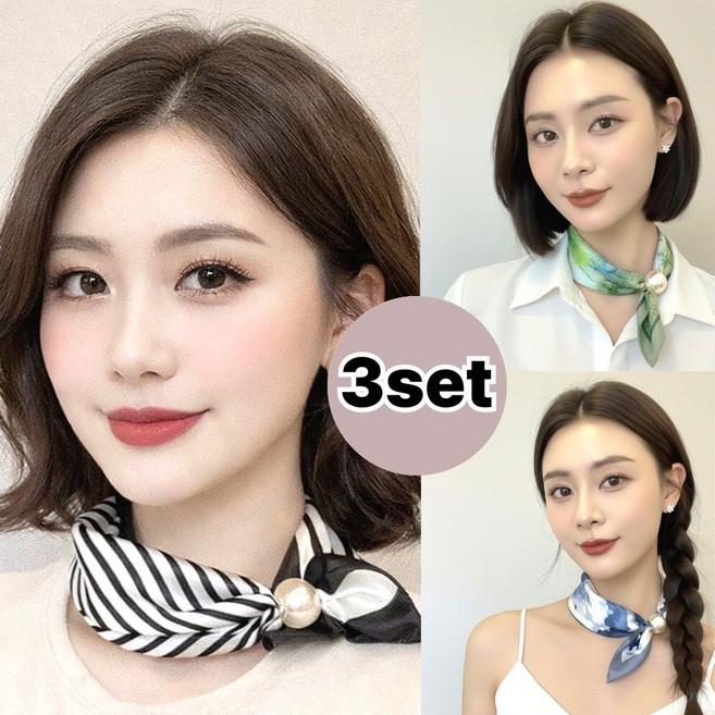루나뷰링 여성 쁘띠 자석 미니 스카프 3종 세트