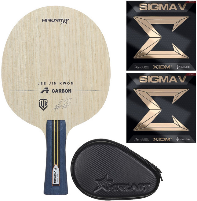 [인기/추천상품] 하이러닛 탁구라켓 이진권 A카본 + 엑시옴 시그마5 러버 부착세트 + 고급 하드케이스 포함 그립선택ST/FL, ST (일자형), 1개