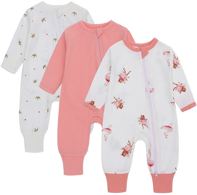 미라클 베이비 유아용 라운드넥 큐트패턴 긴팔 우주복 3p세트