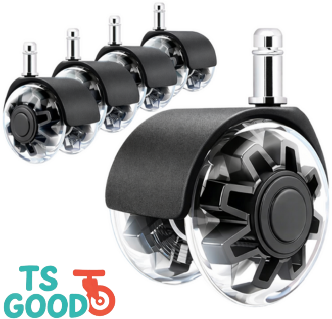 TS우리집상점 프리미엄 무소음 의자바퀴 광폭 1세트, 검은색 투명 더블, 5개