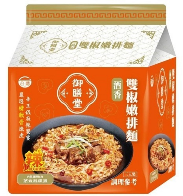 台酒TTL泡麵花雕雞麵、麻油雞麵、酸菜牛肉麵等多種口味袋裝, 1個, 雙椒嫩排麵(3包/袋)