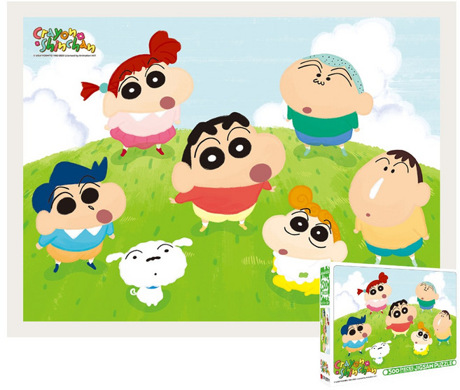 퍼즐피플 짱구는못말려 모음2 직소퍼즐, 포함, 1개, 짱구 언덕위의 친구들 500피스 액자포함(우드화이트), 500피스