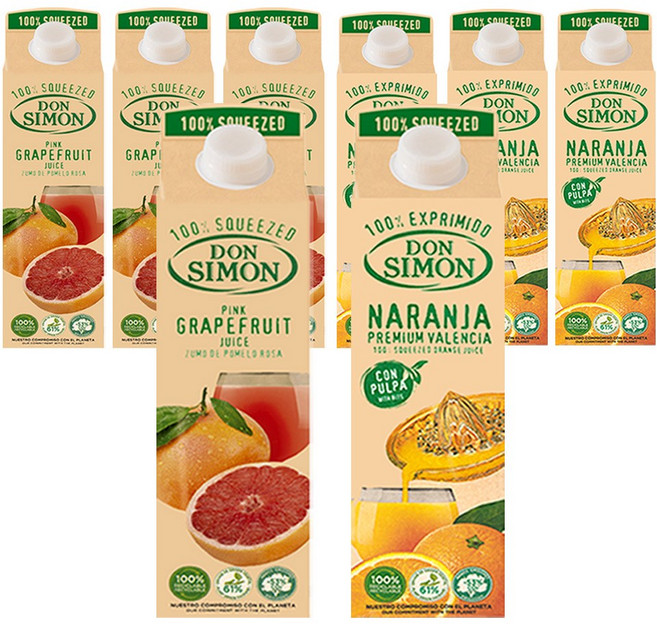 돈시몬 100%착즙주스 자몽1L 4개+오렌지1L 4개 (총8개) 음료수생과일어린이, 8개, 1L