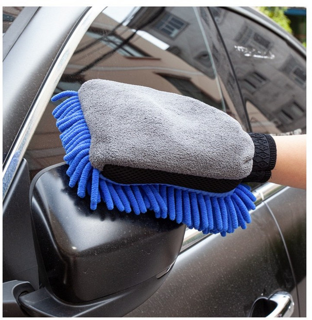 양면 극세사 자동차 세차 장갑, 파란,주황, 2개