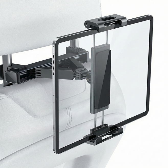 이브앤유 차량용 헤드레스트 태플릿 핸드폰 거치대 거리조절 접이식 신형, 블랙, 1개