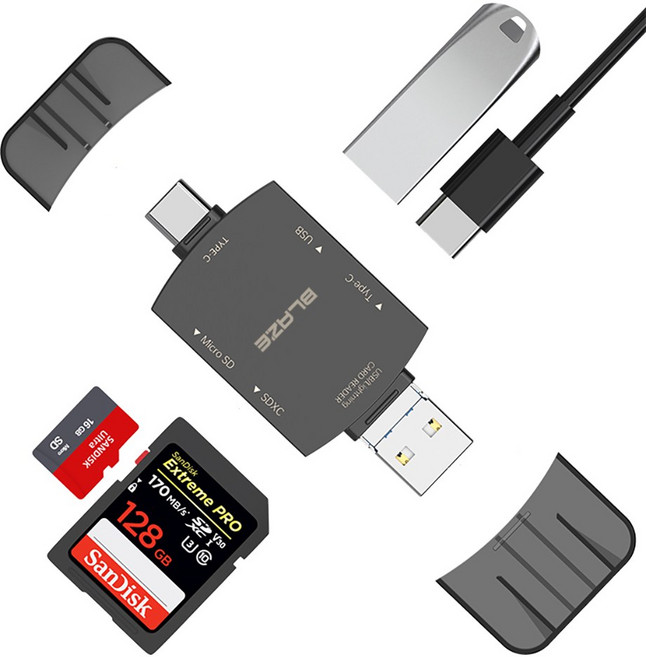 블레이즈 7in1 C타입 허브 멀티 카드리더기 SD CF 카드 마이크로 SD 라이트닝, SDC701, SDC701, 1개