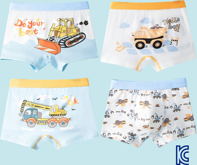 와이비비 남아 불도저 포크레인 중장비 사각 드로즈 팬티 4종세트