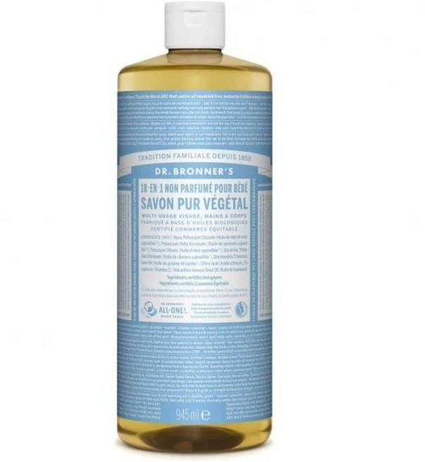 Dr. Bronner 브로너 박사의 18 in 1 천연 비누 | 유기농 액체 향기 없는 아기 순한 샤워 젤 핸드 비누 샴푸 등 오일 사용 공정 거래 945ml, Unparfümiert _945 ml (1er Pac, 1개 - 쿠팡