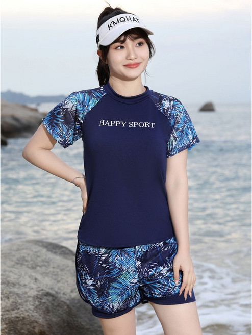 梨卡 大尺碼防曬泳衣 多件式泳裝 遮肚顯瘦 適合55-100公斤女性, 【FC042】5XL體重90-100KG