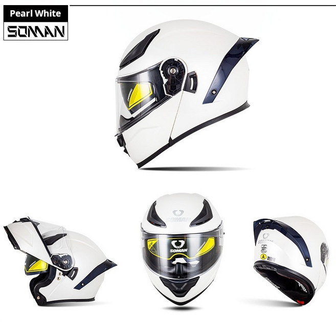 SOMAN F2 全罩安全帽 炫光雙鏡片, 珍珠白,L(57-58)cm